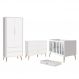 Dormitório Completo Infantil Theo 2 Portas, Cômoda 6 Gavetas, Berço Branco Fosco com Pés Madeira Natural e Colchão D18 - Reller Móveis