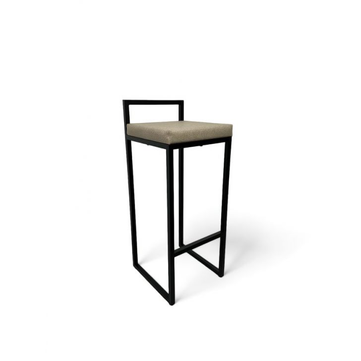 Banqueta Alta Industrial Cozinha Bar Balcão Bistrô Quadro Estofado Bege Metalon Preto. 75cm