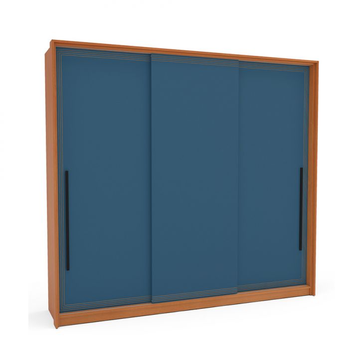 Guarda-roupa Casal Valência 3 Portas 4 Gavetas Freijó E Azul