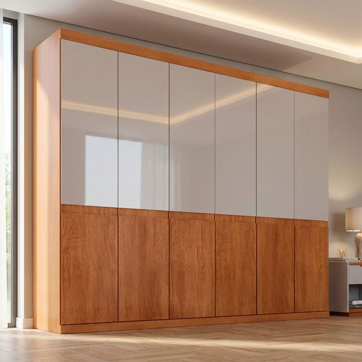 Guarda-roupa Casal 100% Mdf Bipartido Alonzo 6 Portas 4 Gavetas Naturale E Off White