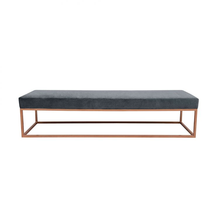 Banco | Banqueta 3 Lugares Giulia Veludo Cinza e Dourado 180 cm