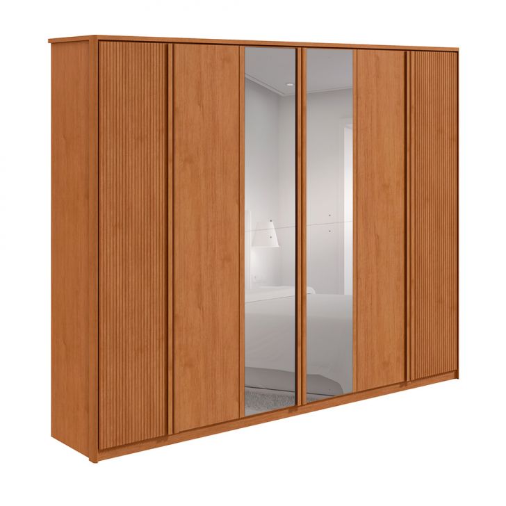 Image of Guarda-roupa Casal Com Espelho Ollie Sem Pés Ollie 6 Portas 6 Gavetas Amêndoa PLA-MO895CL34FJXMOB