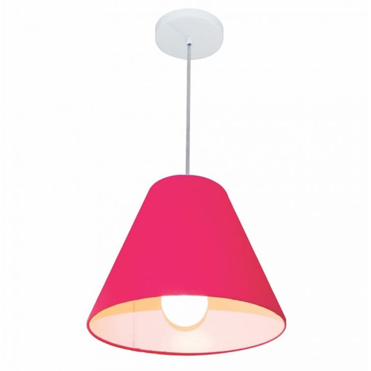 Pendente Cone Md-4028 Cúpula em Tecido 25-30x12cm Rosa Pink - Bivolt