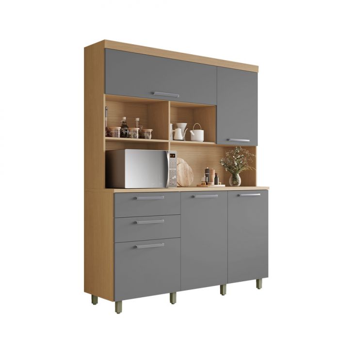 Cozinha Compacta Nobreza 100% MDF 5 Portas 2 Gavetas Carvalho e Titânio