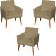 Kit 3 Poltronas Para Sala Decorativa Confortáveis Beatriz Suede Nude Pé Castanho - Clique E Decore