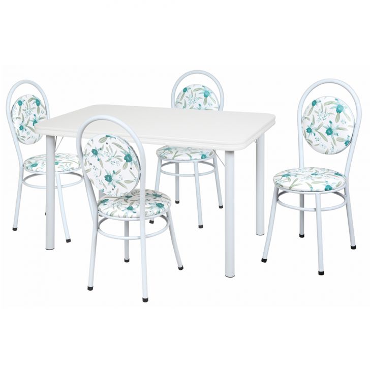 Conjunto De Mesa De Jantar Com 4 Cadeiras Marta Branco E Floral