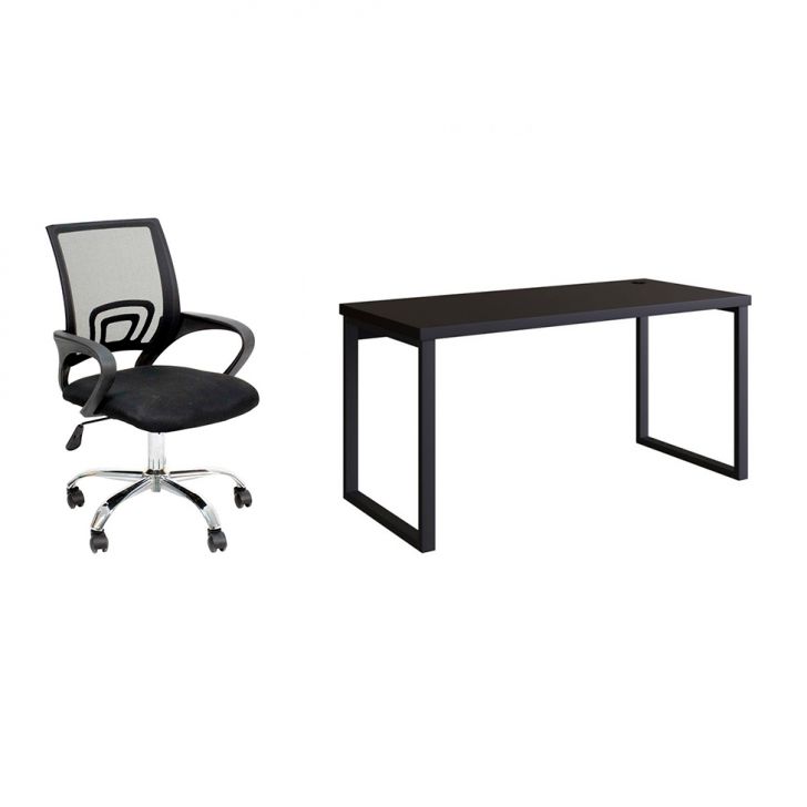 Conjunto de Mesa Miguel 150 cm com Cadeira de Escritório Secretária Giratória Javix Preta