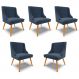 Kit 5 Cadeiras Decorativas Sala de Jantar Pés Palito de Madeira Firenze Suede Azul Marinho/Natural G19 - Gran Belo