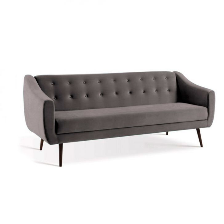 Sofá-Cama Casal 3 Lugares Beatriz Veludo Cinza