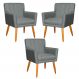 Kit 3 Poltronas Decorativa para Sala de Estar Cecília Linho Cinza - Montanaris Decor