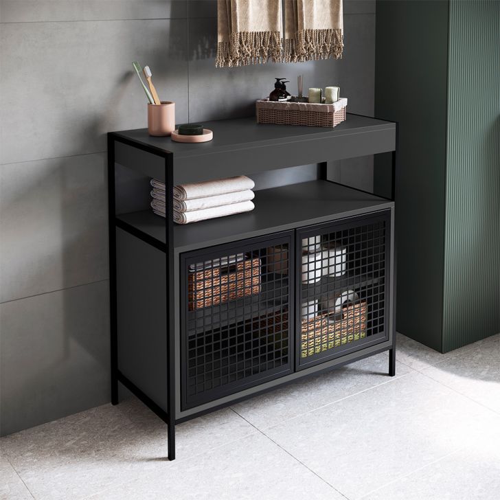 Gabinete De Banheiro Industrial Avis 2 Pt Preto