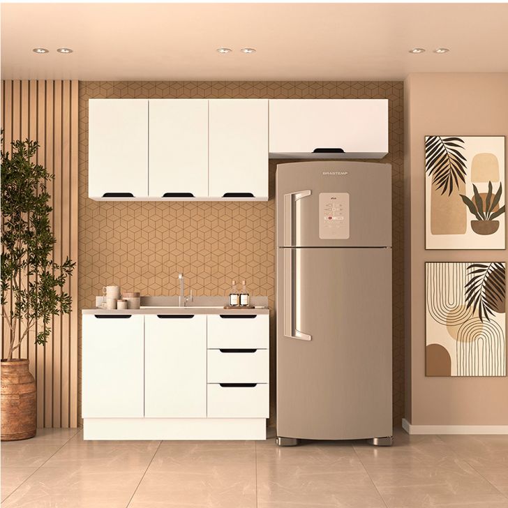 Cozinha Compacta Sem Tampo Com Rodapé Meena 6 Portas 3 Gavetas Branca