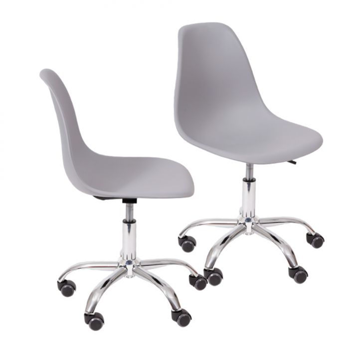 Conjunto com 2 Cadeiras DKR com Rodízios Cinza e Cromado