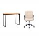 Conjunto de Mesa Stanford Carvalho e Preta com Cadeira de Escritório Secretária Giratória Fitz Bege
