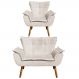 Kit Namoradeira 2 Lugares e 1 Poltrona Decorativa Pés Palito Opla Suede Bege - Ibiza