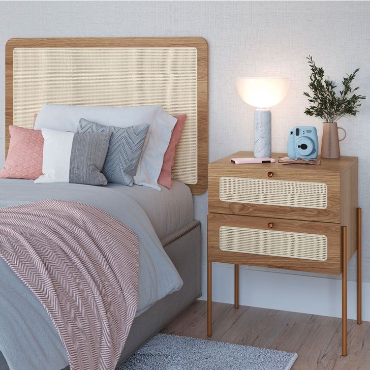 Conjunto de Cabeceira Solteiro com Mesa de Apoio Oslo 2 GV Hanover e Dourado