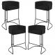 Kit 04 Banquetas Decorativas Fixa Base de Aço Preto Betina D02 Veludo Preto C-300 - Lyam Decor