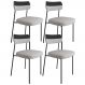Kit 04 Cadeiras Decorativas Estofada Sala de Jantar Melina F01 Linho Cinza Corano Preto - Lyam Decor