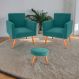 Conjunto Poltronas e Puff Iara Veludo Verde Menta