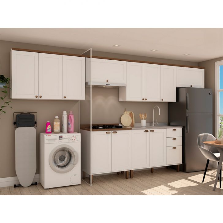 Image of Cozinha Compacta Iluminata 12 Portas 3 Gavetas Branco E Ébano PLA-MO895CL24HZRMOB