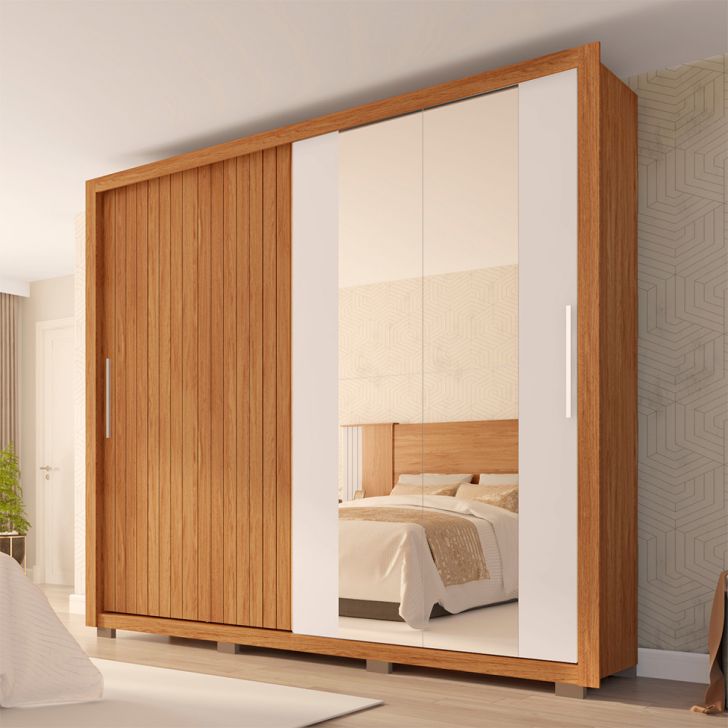 Image of Guarda-roupa Casal Com Espelho Moviment 2 Portas 4 Gavetas Freijó E Off White PLA-MO895CL24WJVMOB