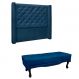 Conjunto de Cabeceira Queen com Recamier Vicenza Suede Azul