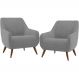 Kit 02 Poltronas Decorativa Fixa Pés de Madeira Paloma D02 Veludo Cinza C-317 - Lyam Decor