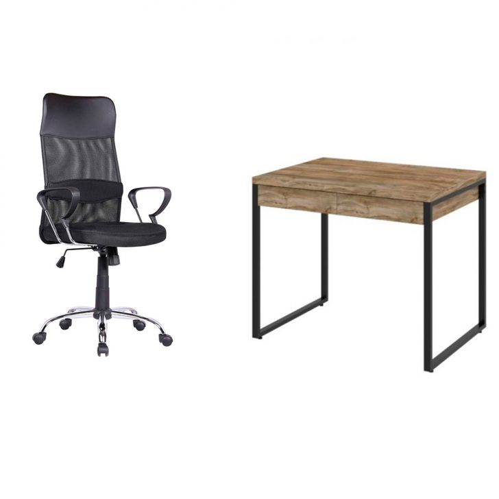 Conjunto de Mesa Kuadra 2 GV Carvalho com Cadeira de Escritório Diretor Giratória Vancouver Preta