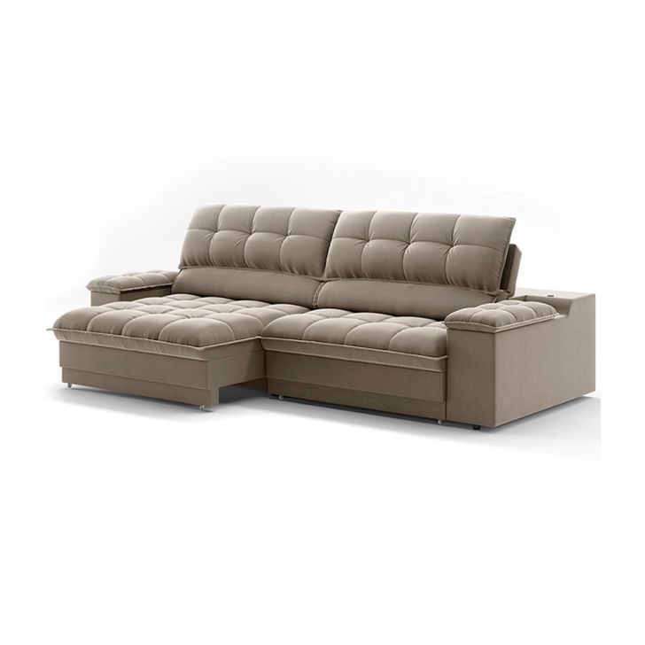 Image of Sofá 3 Lugares Retrátil E Reclinável Helen Com Usb E Porta-copos Veludo Fendi 210 Cm PLA-MO895UP24LNJMOB