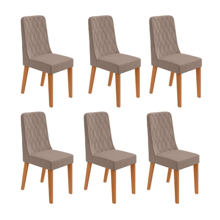 Conjunto com 6 Cadeiras Luar Suede Bege e Amêndoa