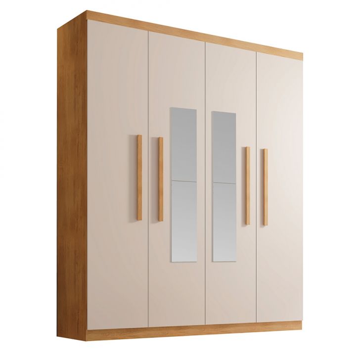 Guarda-roupa Solteiro Com Espelho Malibu 100% Mdf 4 Portas 2 Gavetas Imbuia E Off White