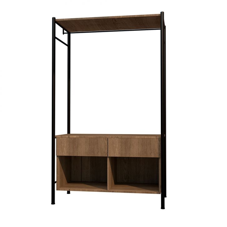 Guarda-roupa Closet Modulado Paris Solteiro 2 Gavetas Marrom Claro E Preto