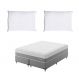 Cama Box King com Colchão Sublime Mola Ensacada e Espuma Viscoelástica (32x193x203) Cinza e Branco com 2 Travesseiros Guldi Soft Nasa Branco
