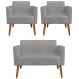 Conjunto Namoradeira e 2 Poltronas Decorativas Isabella Pés Palito Madeira Suede Grafite G19 - Gran Belo