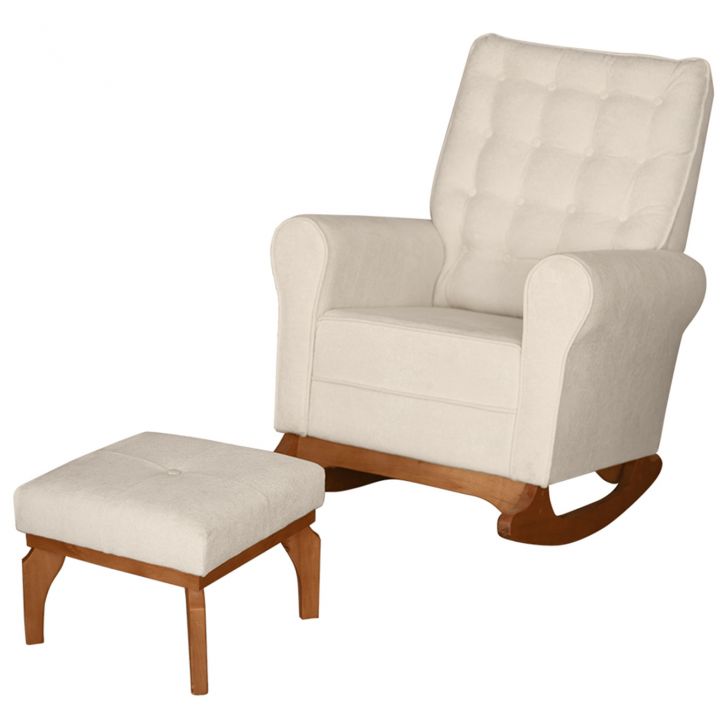 Poltrona Amamentação Base Balanço e Puff Maju Bouclê Off F03 - Mpozenato