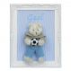 Porta Maternidade Quadro Urso Bege Roupa de Crochê e Bola de Futebol Quarto Bebê Infantil Menino