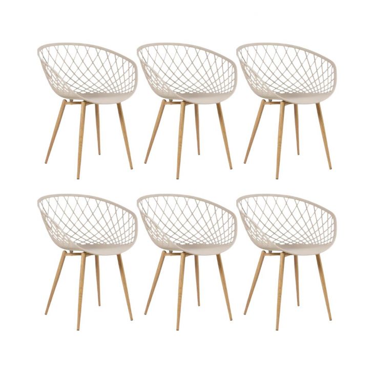 Kit 6 Cadeiras Clarice Nest Wood Com Apoio de Braço Bege