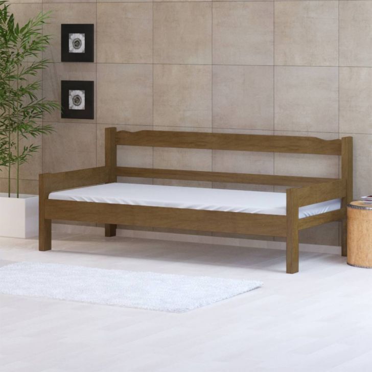 Sofá cama solteiro de madeira maciça com colchão Nemargi Imbuia