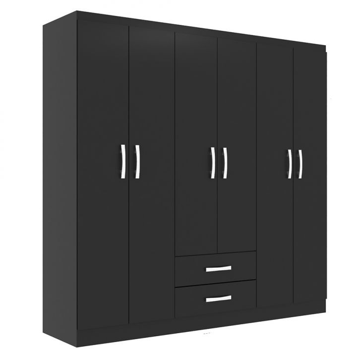 Guarda-roupa Casal Atalaia 6 Portas 2 Gavetas Preto