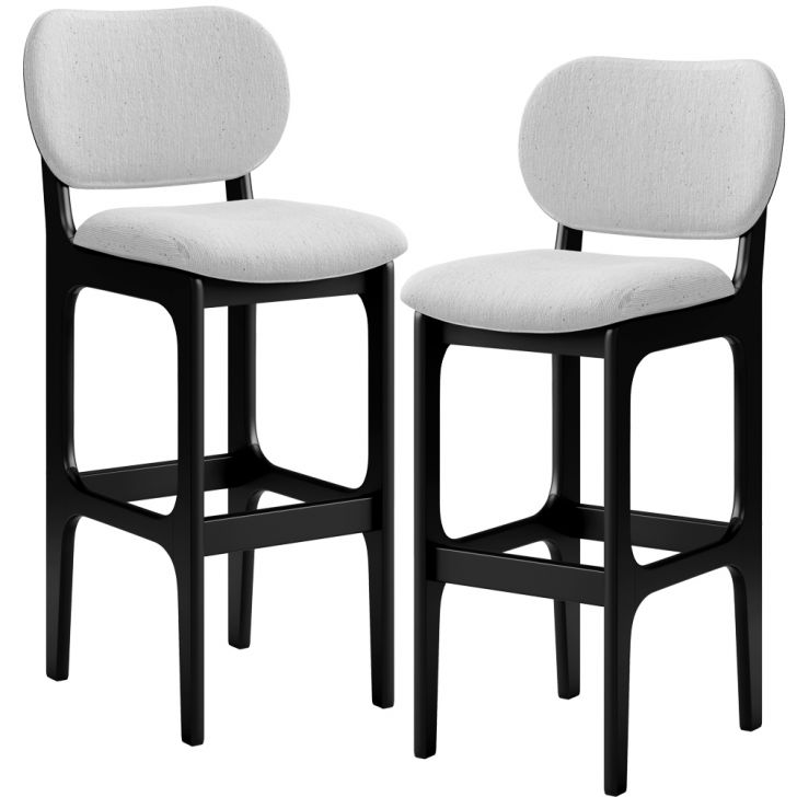 Kit 2 Banquetas Alta Bar Cozinha Sala Jantar Fixa Betta L02 Preto Linho Cinza - Lyam Decor