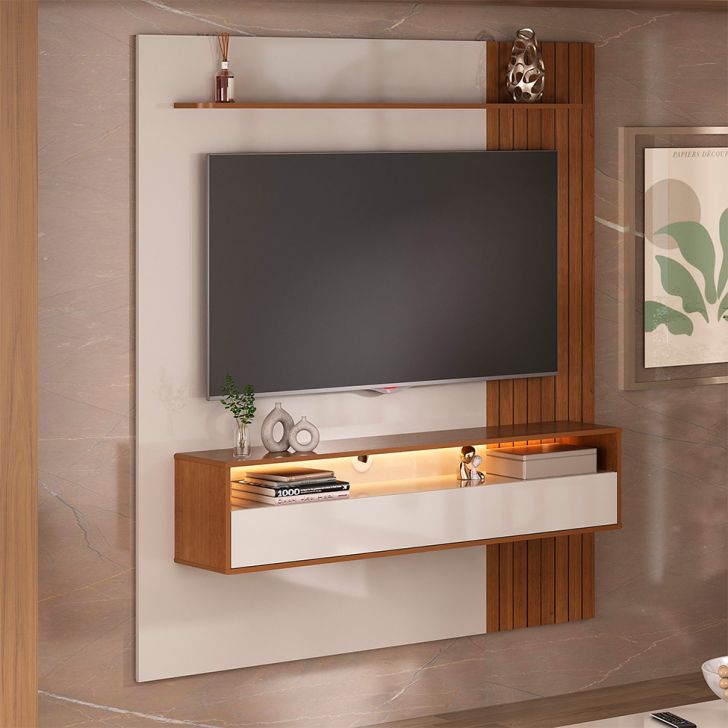 Painel Com Rack Supenso Até 65 Polegadas Matisse 1 Pt Cinamomo E Off White