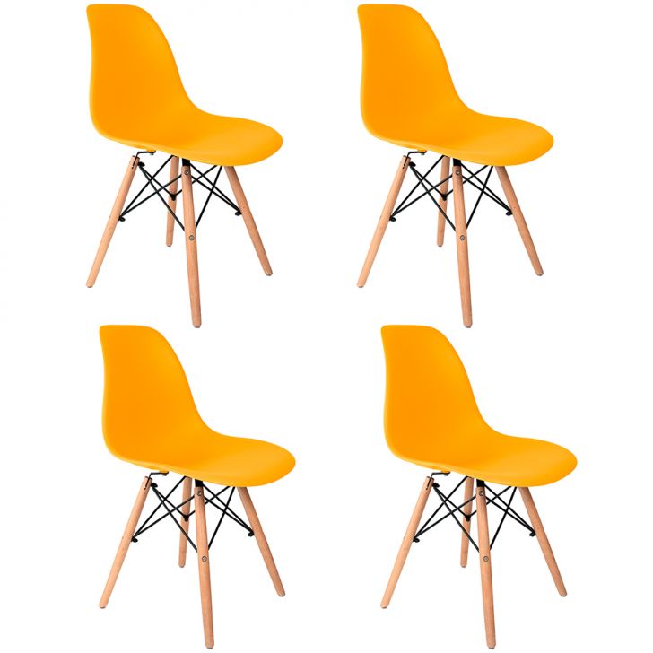 Conjunto Com 4 Cadeiras Charles Eames Amarelo