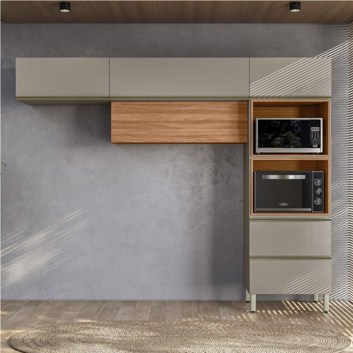 Armário de Cozinha Compacta Proença 5 Portas 1 Gaveta Nude e Nogueira