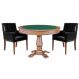 Mesa de Jogos Carteado Victoria Redonda Tampo Reversível Amêndoa com Kit 2 Cadeiras Liverpool PU Preto Liso G36 G15 - Gran Belo