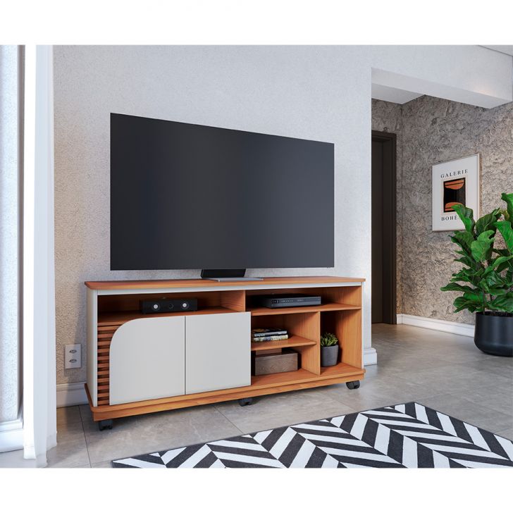 Rack Jurerê 2 PT Freijó e Off White 150 cm