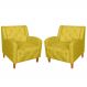 Kit 02 Poltronas Decorativas Munique Pés Trapézio Suede Amarelo - DS Estofados