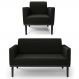 Sofá Namoradeira e 1 Poltrona Base Madeira Preto Maressa Suede Preto - Ibiza
