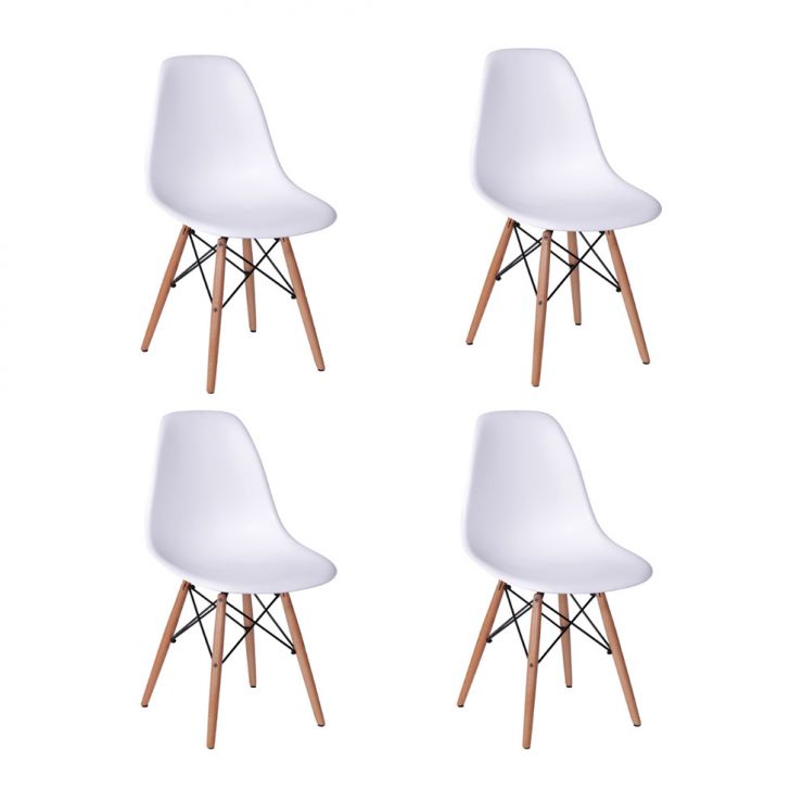 Conjunto com 4 Cadeiras DKR Eames Branco e Madeira