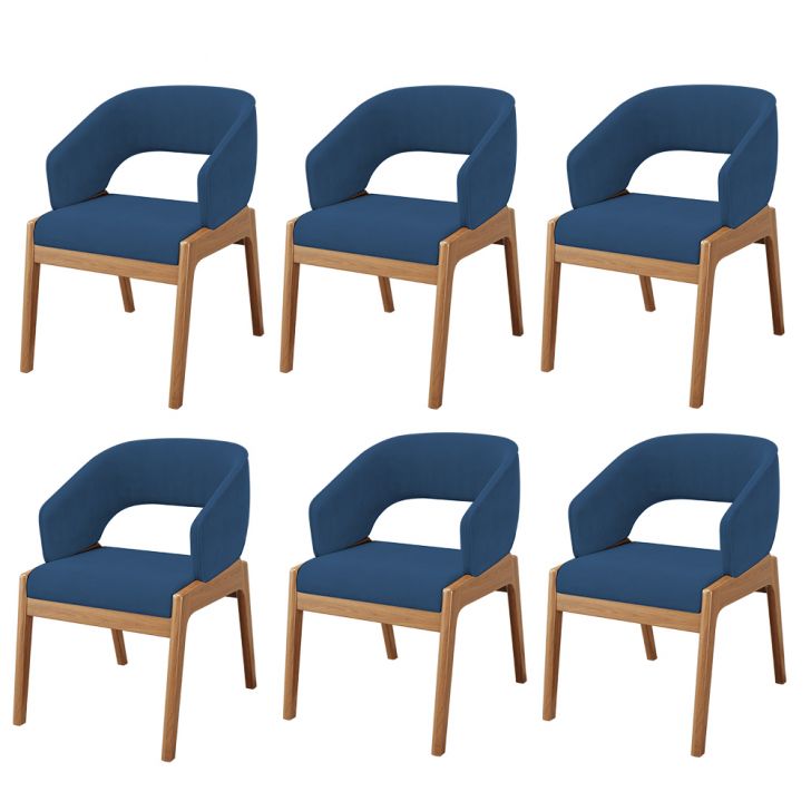 Kit 06 Cadeiras de Jantar e Estar Living Estofada Lince L02 Suede Azul Marinho - Lyam Decor