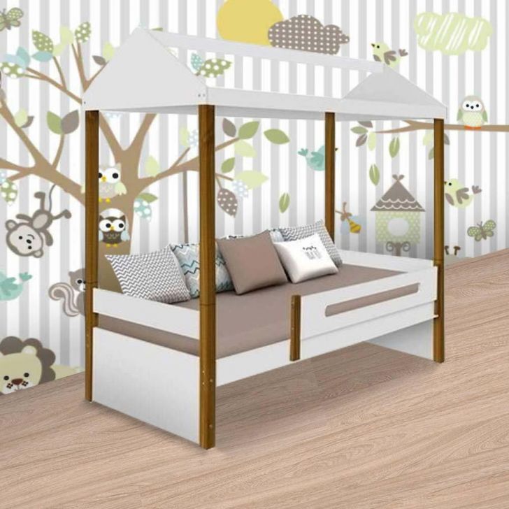 Cama Casa Solteiro Sara Branca Com Colchão